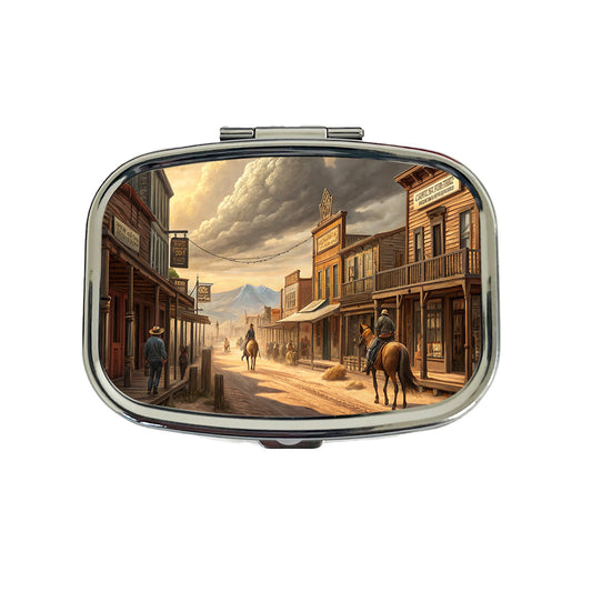 Old West Frontier Town Western Americana Travel Pill Box Case