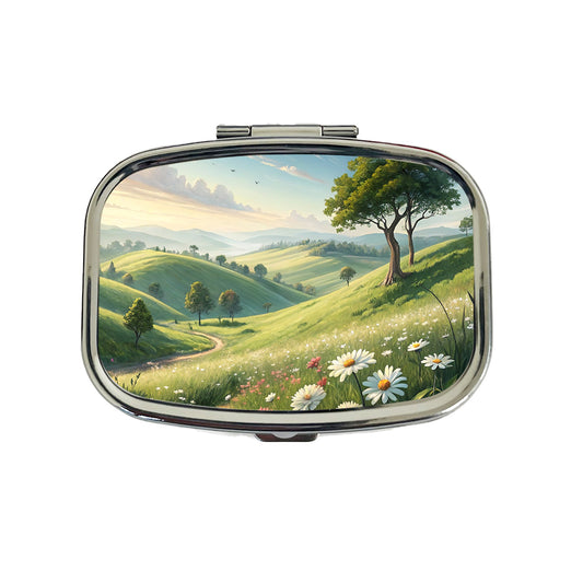 Pastoral Pretty Hillside Landscape Travel Pill Box Case