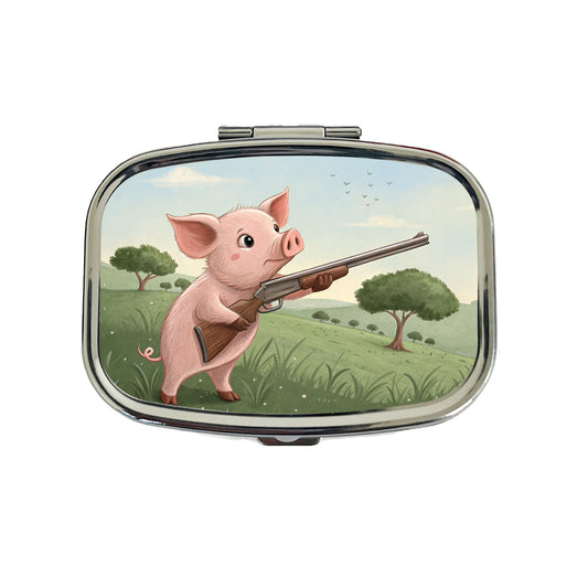 Pink Pig With A Shotgun Travel Pill Box Case