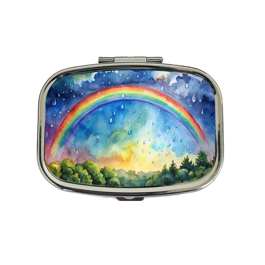 Rainbow After Rain Storm Watercolor Travel Pill Box Case