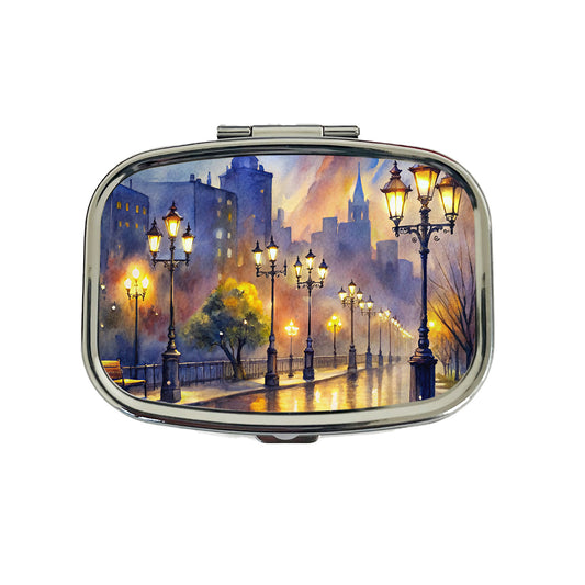 Raining In The City At Night Watercolor Travel Pill Box Case
