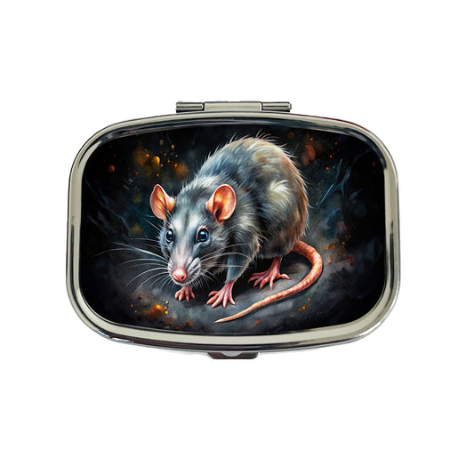 Rat Black Watercolor Travel Pill Box Case