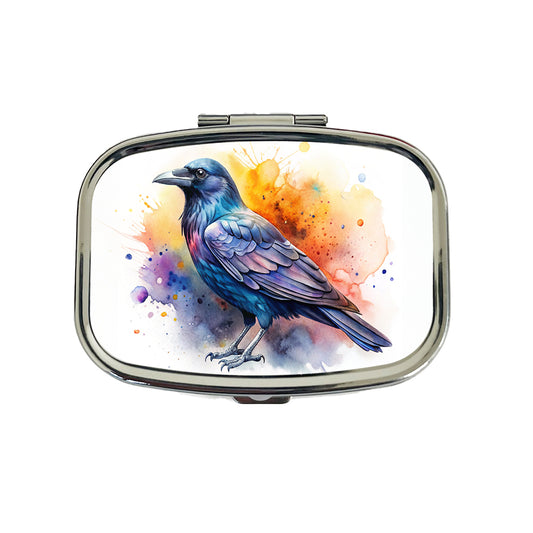 Raven Colorful Watercolor Travel Pill Box Case