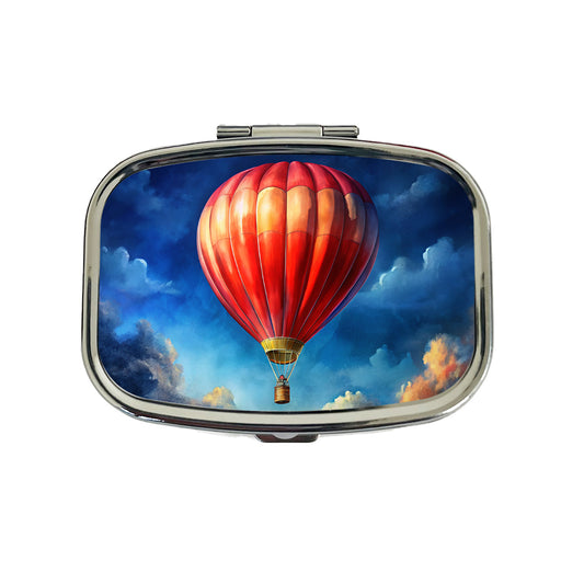 Red Hot Air Balloon in the Blue Sky Travel Pill Box Case