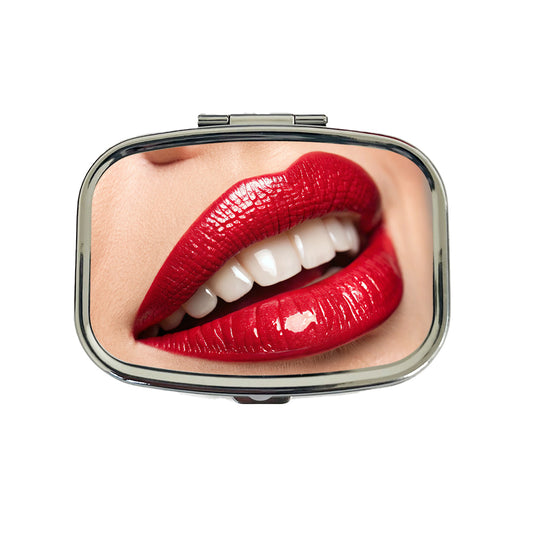 Red Lips Smile Travel Pill Box Case