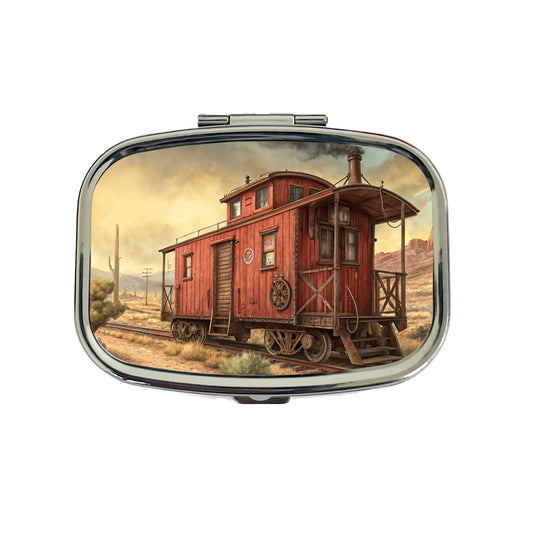 Red Train Caboose Old West Western Travel Pill Box Case