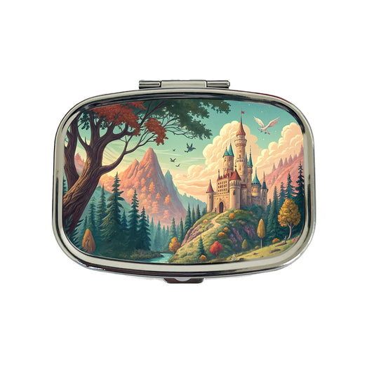 Retro Fantasy Art Castle Kingdom Scene Travel Pill Box Case