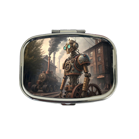 Retro Steampunk Factory Robot Android Travel Pill Box Case