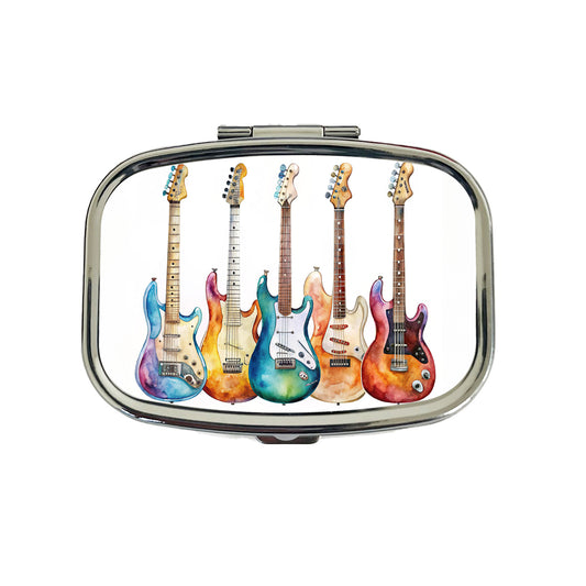 Rock And Roll Guitar Collection Watercolor Travel Pill Box Case