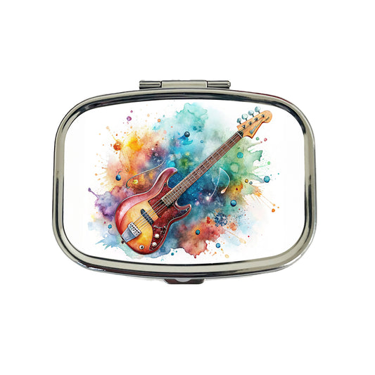 Rock And Roll Guitar Watercolor Travel Pill Box Case