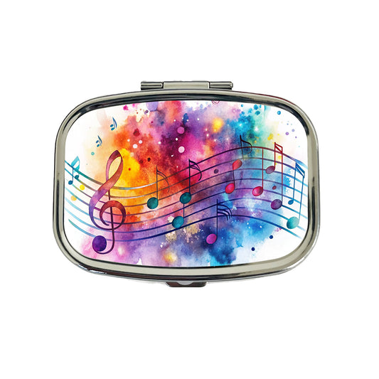 Rock And Roll Music Notes Watercolor Travel Pill Box Case
