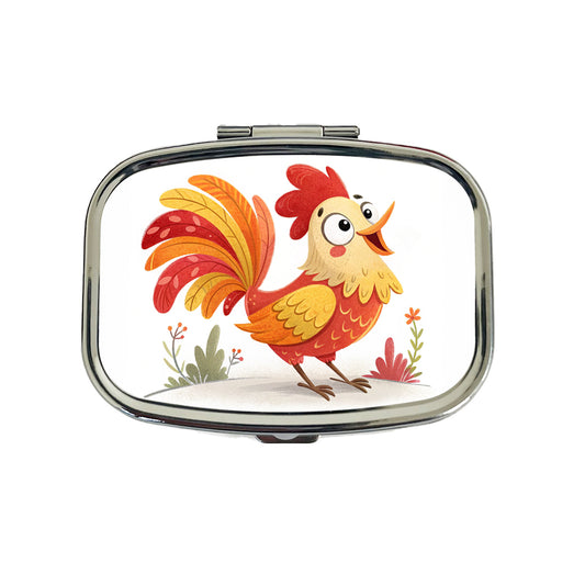 Rooster Children's Illustration Style Travel Pill Box Case
