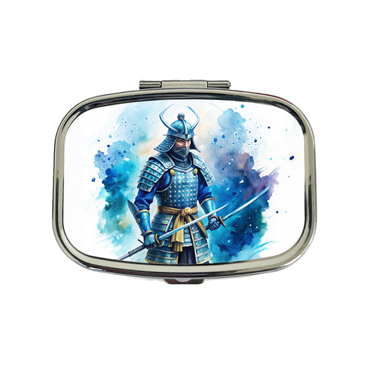 Samurai With Katana And Blue Armor Watercolor Travel Pill Box Case