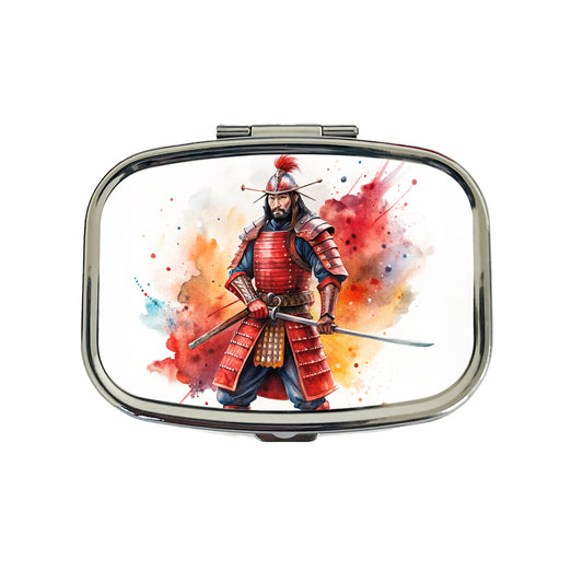 Samurai With Katana And Red Armor Watercolor Travel Pill Box Case
