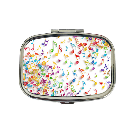 Scattered Colorful Rainbow Music Musical Notes Travel Pill Box Case