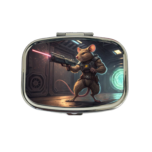 Sci-fi Action Hero Mouse With Laser Gun Travel Pill Box Case
