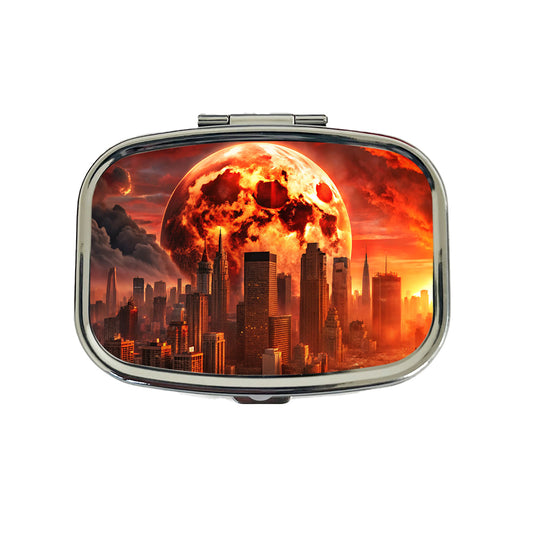 Sci-fi Apocalypse Cityscape Under A Red Full Moon Travel Pill Box Case