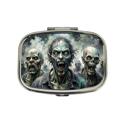 Shambling Zombies Monsters Black Watercolor Travel Pill Box Case