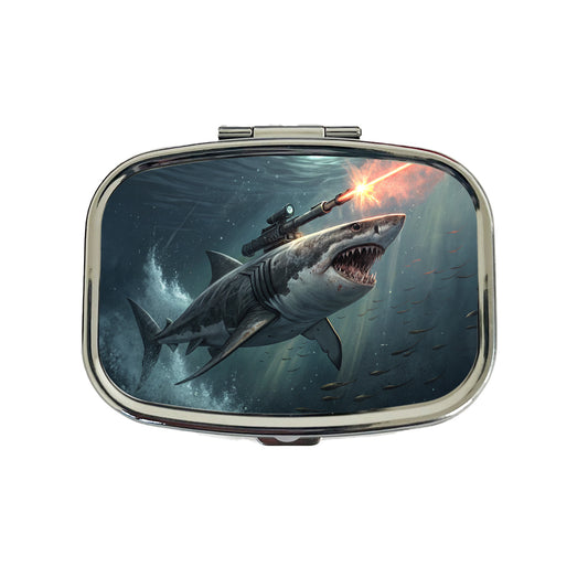 Shark With Laser Gun Mounted On Its Back Travel Pill Box Case