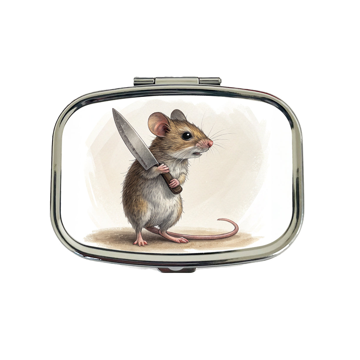 Small Mouse Holding A Butcher Knife Funny Scary Halloween Travel Pill Box Case