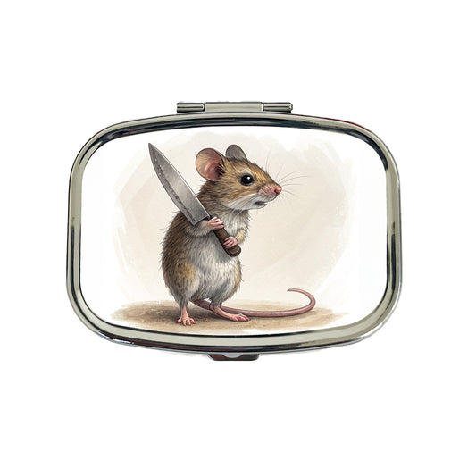 Small Mouse Holding A Butcher Knife Funny Scary Halloween Travel Pill Box Case