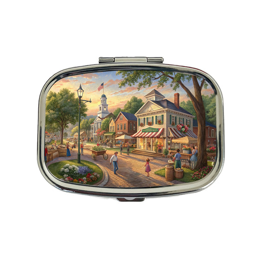 Small Town Americana Scene Travel Pill Box Case