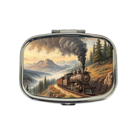 Steam Locomotive Coming Around The Mountain Old West Western Travel Pill Box Case