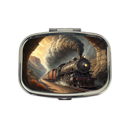 Steam Locomotive Coming Through Tunnel Old West Travel Pill Box Case