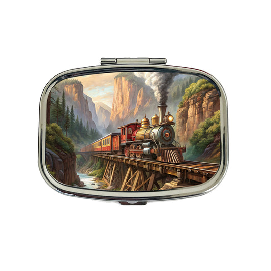 Steam Locomotive Crossing Gorge Old West Western Travel Pill Box Case