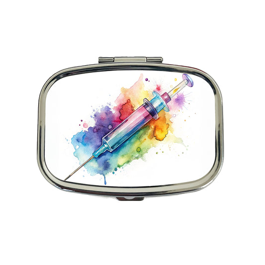 Syringe Shot Medical Vaccine Watercolor Travel Pill Box Case