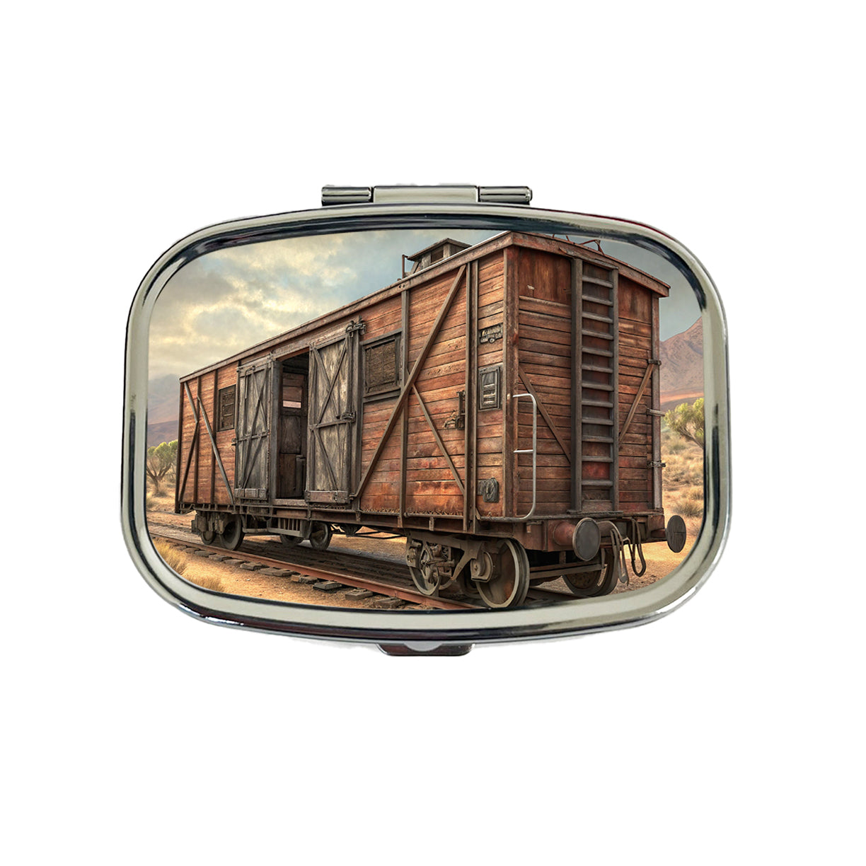 Train Freight Car Old West Western Travel Pill Box Case