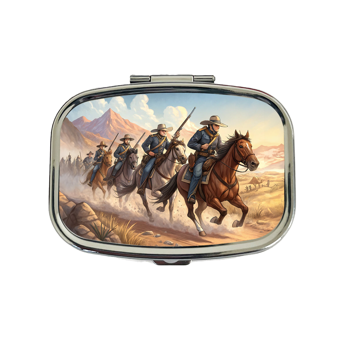 US Cavalry Charge Cowboy Western Old West Travel Pill Box Case