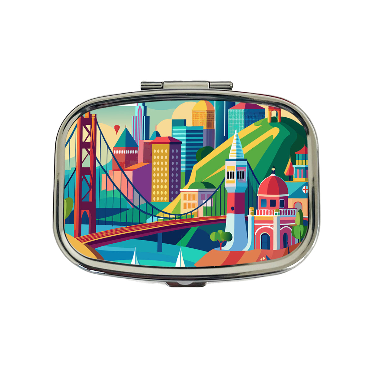 Vibrant Colored San Francisco City California Skyline Landscape Travel Pill Box Case