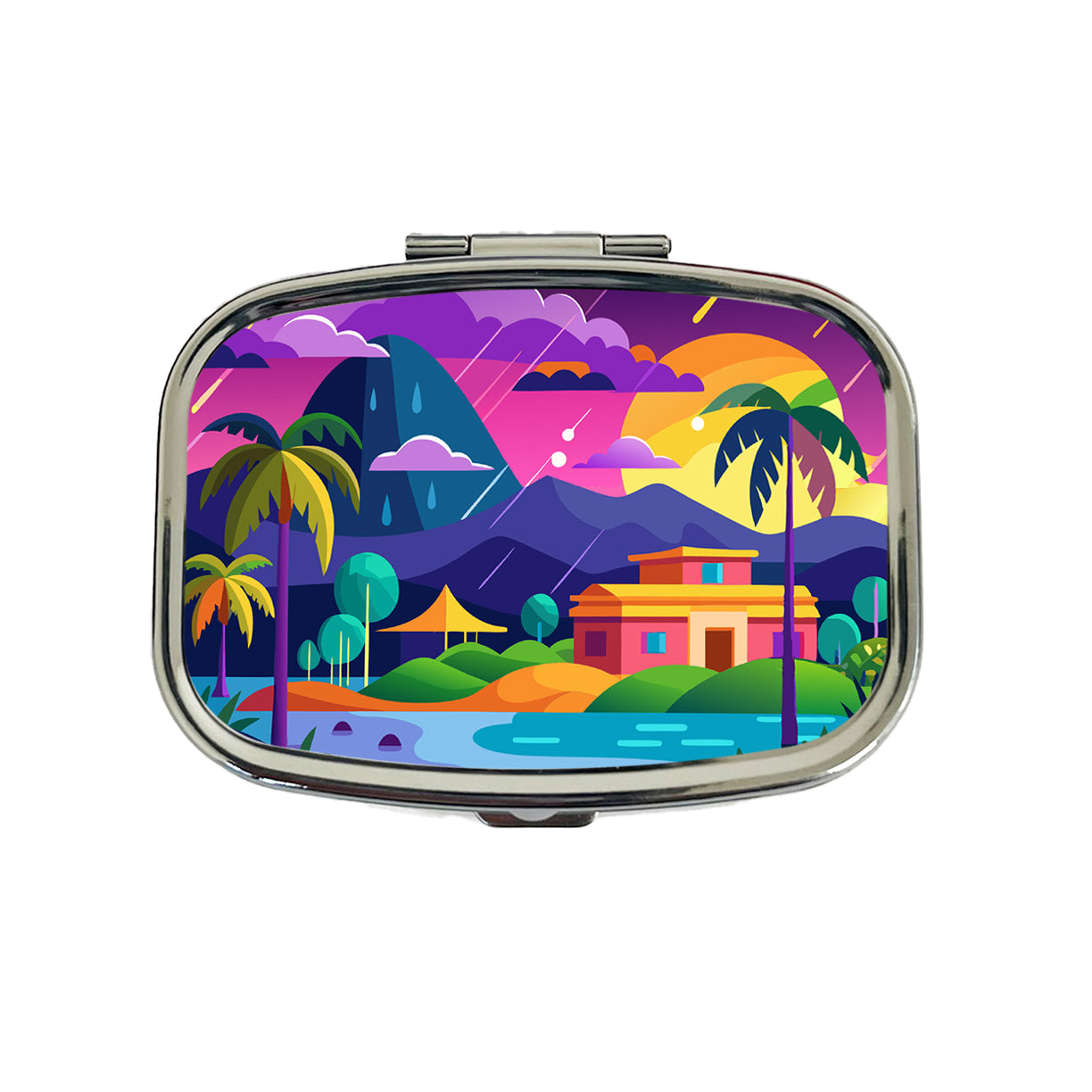 Vibrant Colored Tropical Monsoon Raining Landscape Travel Pill Box Case