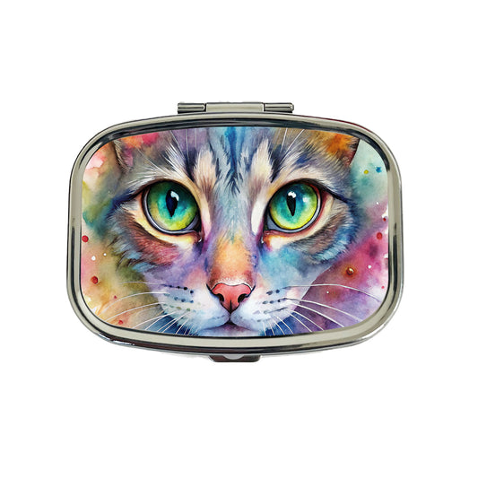 Watercolor Tabby Cat Travel Pill Box Case