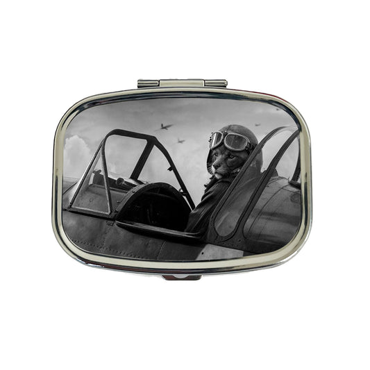 WWII Cat Fighter Plane Pilot Ace Retro Alternative Universe Travel Pill Box Case