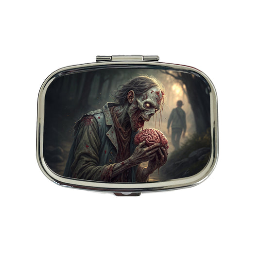 Zombie Eating Yummy Brains Funny Halloween Travel Pill Box Case
