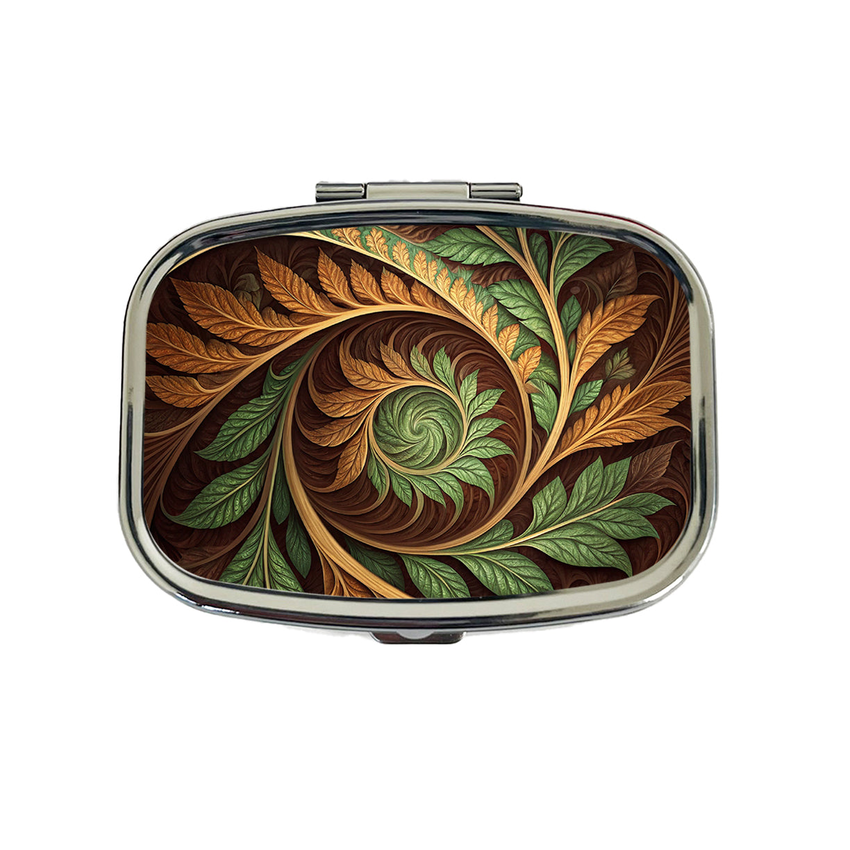 Abstract Brown Green Leaves Swirl Travel Pill Box Case