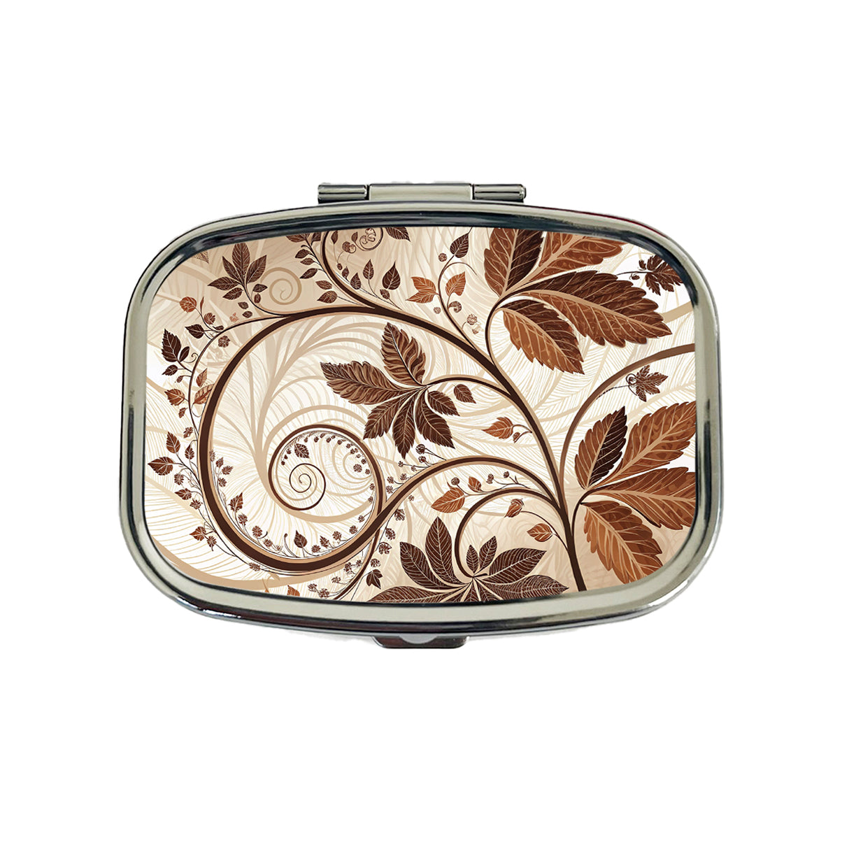 Abstract Brown Leaves Design Travel Pill Box Case