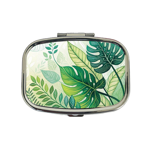 Abstract Green Leaves Design Travel Pill Box Case