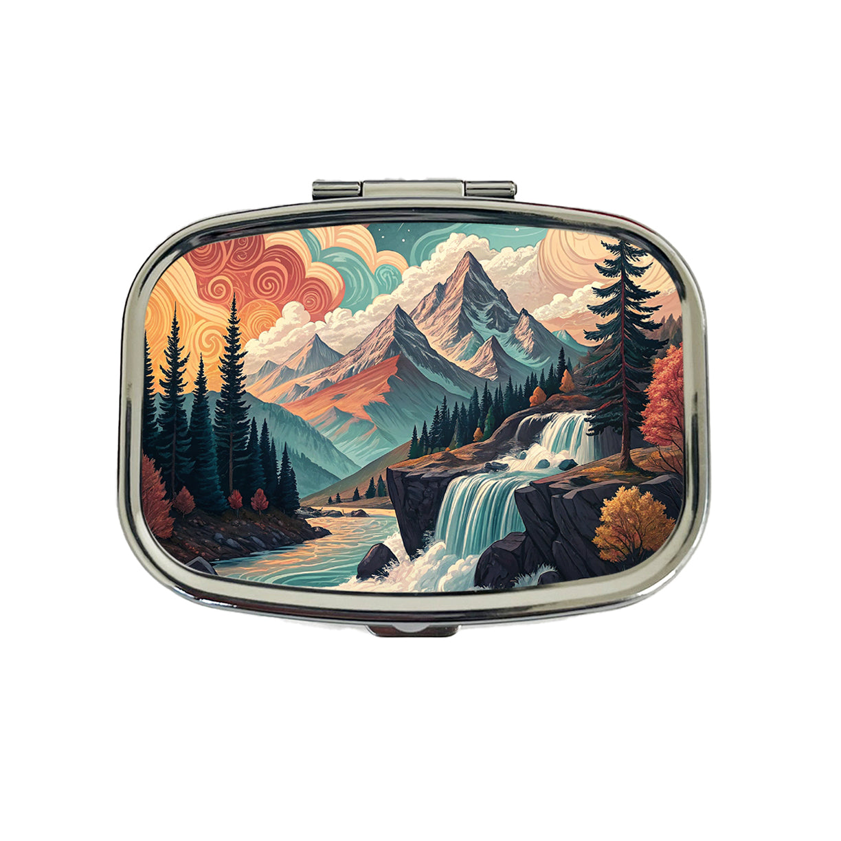 Abstract Mountains Waterfalls Landscape Travel Pill Box Case