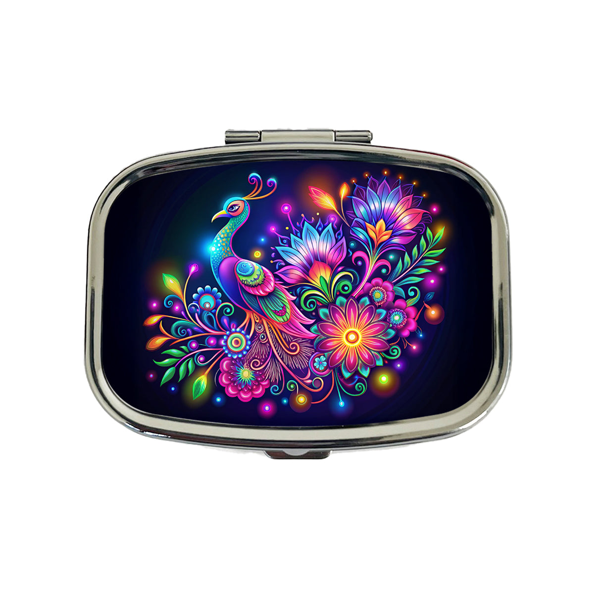 Abstract Neon Peacock Floral Design Travel Pill Box Case