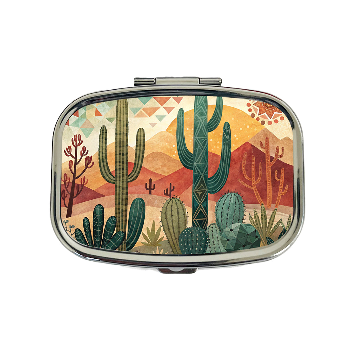 Abstract Southwestern Cactus Desert Design Travel Pill Box Case