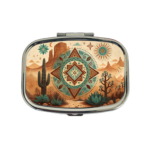 Abstract Southwestern Teal Brown Desert Design Travel Pill Box Case