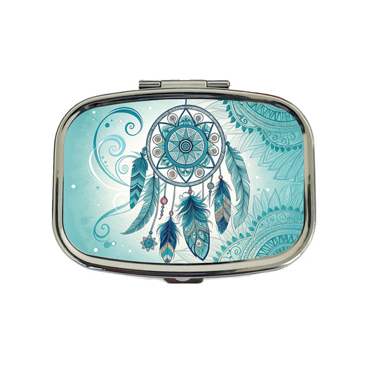 Abstract Teal Blue Dream Catcher Southwestern Design Travel Pill Box Case