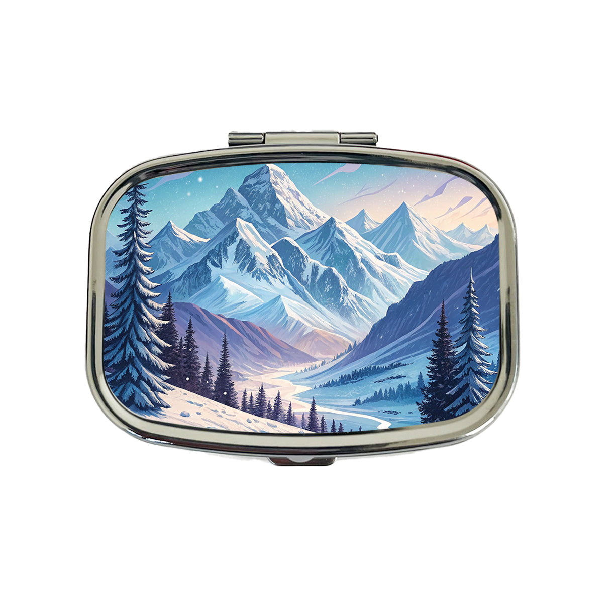 Abstract Winter Blue Purple Mountains Landscape Travel Pill Box Case