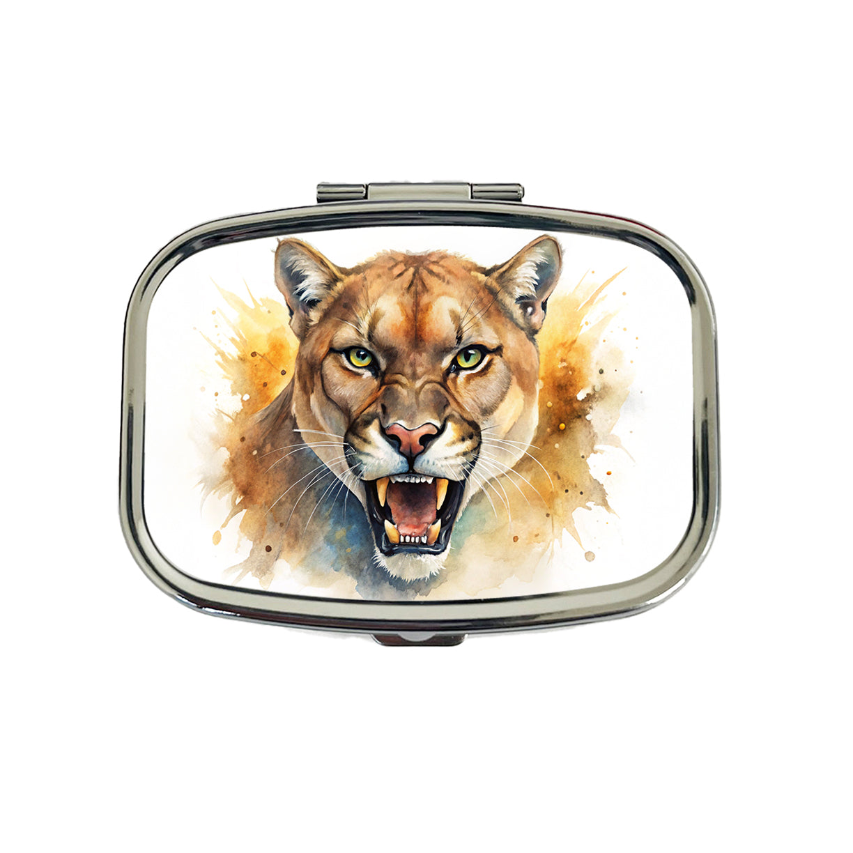 Angry Mountain Lion Cougar Watercolor Travel Pill Box Case