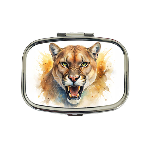 Angry Mountain Lion Cougar Watercolor Travel Pill Box Case