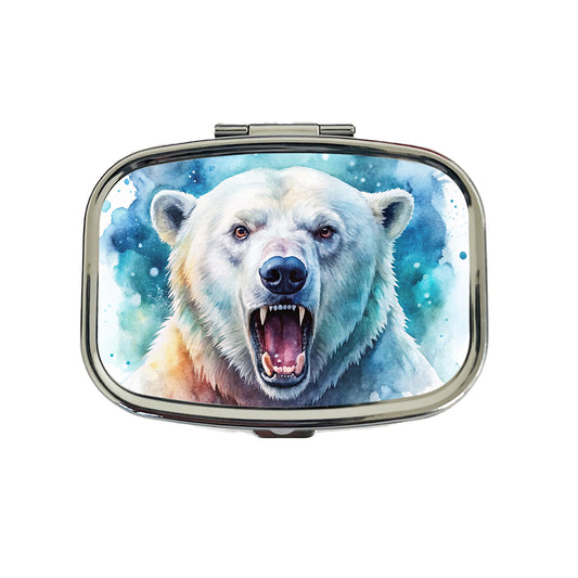 Angry Polar Bear Watercolor Travel Pill Box Case