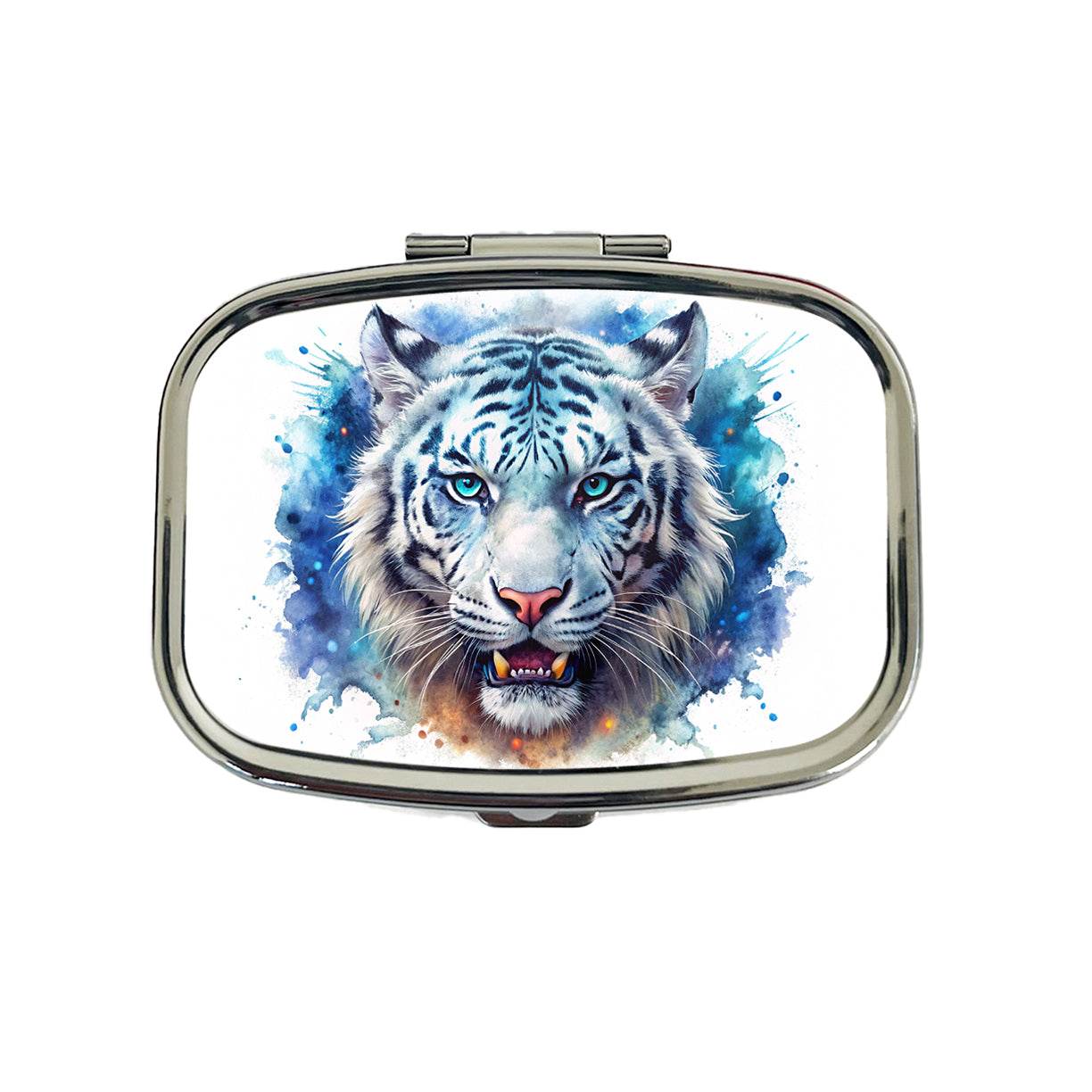 Angry White Tiger Watercolor Travel Pill Box Case